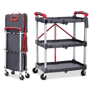 Utility Cart Rolling, 3-Tier Foldable Service Cart w/Lockable Wheels & 168LBS Capacity, Collapsible Trolley for Home Office Garage Warehouse - 1 of 4