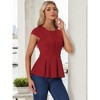 INSPIRE CHIC Women's Elegant Round Neck Cap Sleeve Solid Color Peplum Blouses - 3 of 4