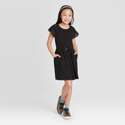 Girls' Eyelet Sleeve Knit Dress - Cat & Jack™ Black S – Target ...