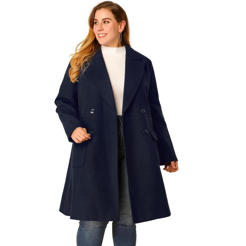 Agnes Orinda Women's Plus Size Winter Notched Lapel Double Breasted Long Overcoats, 3 of 8