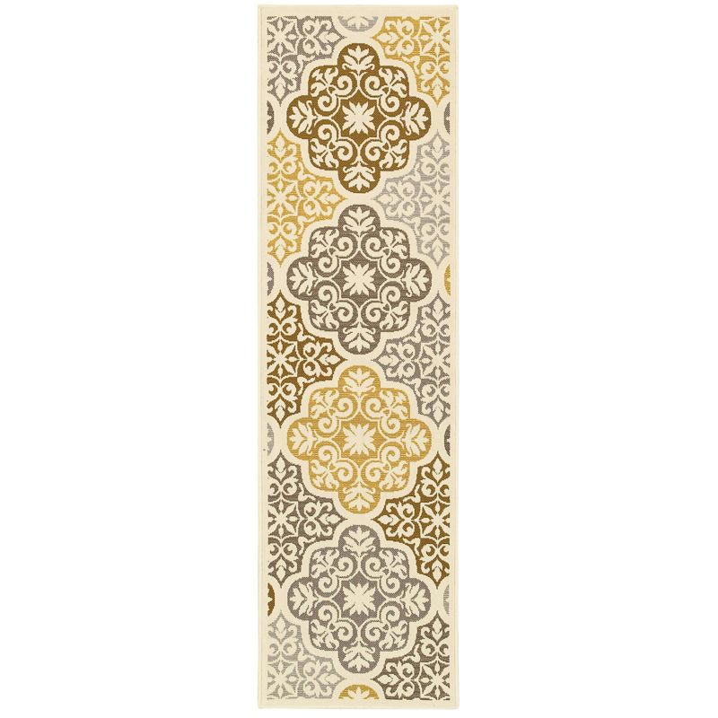 Bombay Floral Tile Patio Rug Ivory/Gray, 1 of 8
