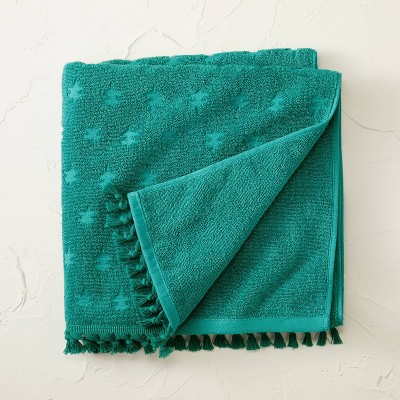 Jacquard Bath Towel with Fringe Teal - Opalhouse™ designed with Jungalow™