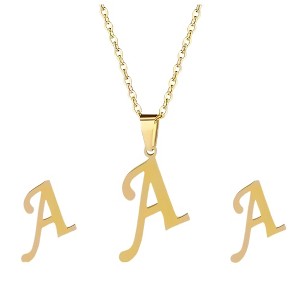 Initial Letter Pendant Necklace Earrings Set for Women Gold Plated Stainless Steel by Ginger Lyne - 1 of 4