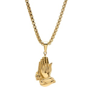 Steeltime Men's stainless steel prayer hands pendant. Color Options: Silver, Gold, Black, Multicolored - 1 of 4