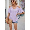 Women's Eyelet Embroidery Cold Shoulder Short Sleeve T Shirt Cut Out Spaghetti Strap  Tee Tops - 2 of 4