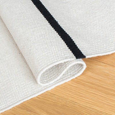 Ivory & Black Hand-Crafted Cotton Flat Weave Reversible Rug