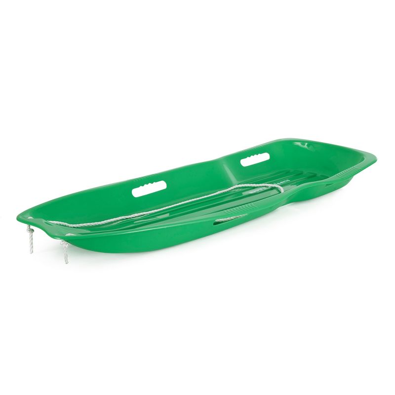 Slippery Racer Downhill Xtreme Flexible Adults and Kids Plastic Toboggan Snow Sled for up to 2 Riders with Pull Rope and Handles, Green, 2 of 7
