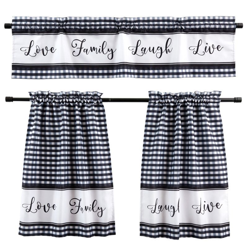 Farmlyn Creek 3 Piece Kitchen Curtains and Valances Set, 36 Inches Long for Window, Love Family Laugh Live, Black and White, 5 of 9