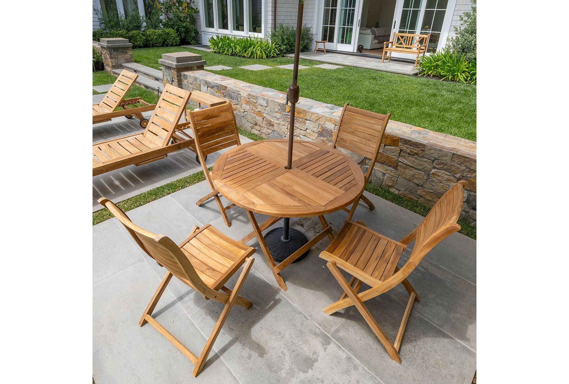 Nordic Teak 47" Natural Outdoor Foldable Round Dining Table - Beige