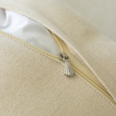 Handwoven Natural Cotton Throw Pillow with Tassels, 17"