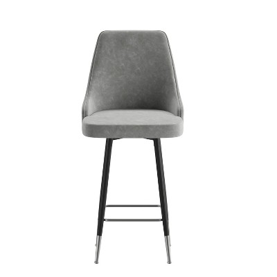 Gray Leather and Chrome Counter Height Stools - Set of 2