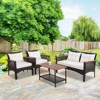 Tangkula 4PCS Rattan Patio Furniture Set Acacia Wood Outdoor Conversation Set w/ Cushions - 3 of 4