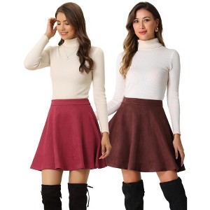 INSPIRE CHIC Women's Basic Faux Suede Flared Casual Mini Skater Skirt 2 Packs - 1 of 4