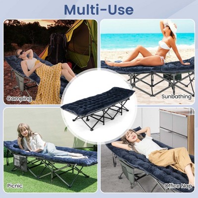 Navy Blue Crystal Velvet Camping Cot Pad with Foam Fill