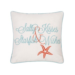 C&F Home Salty Kisses & Starfish Wishes Embroidered Coastal Decorative Throw Pillow - 1 of 4