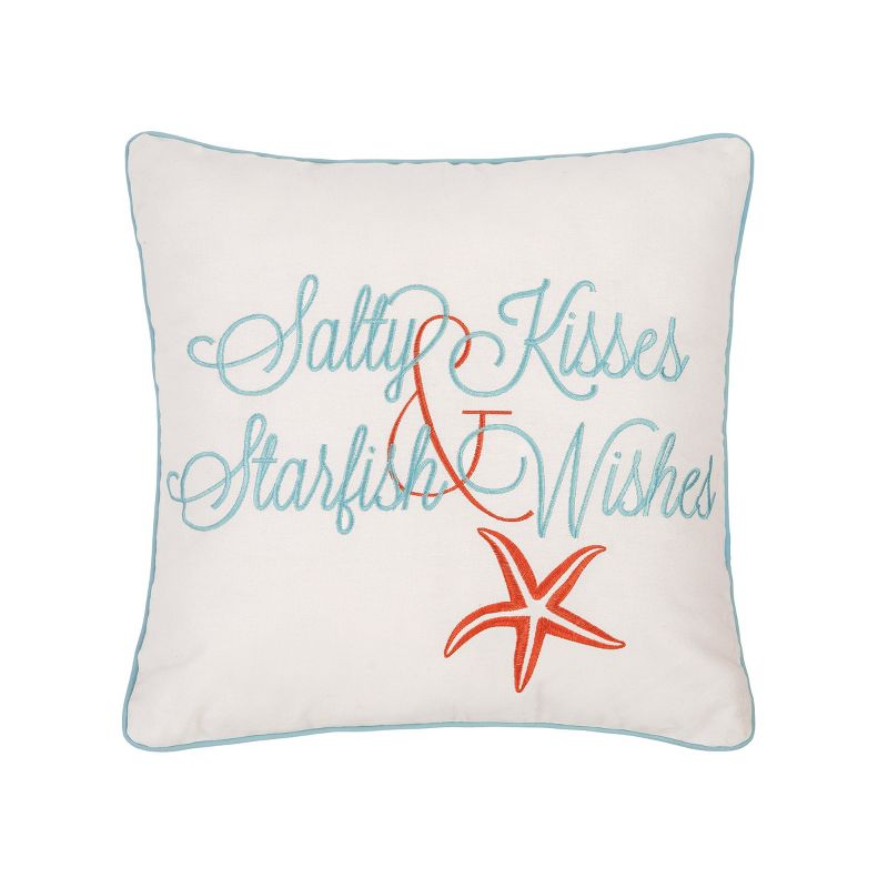 C&F Home Salty Kisses & Starfish Wishes Embroidered Coastal Decorative Throw Pillow, 1 of 9