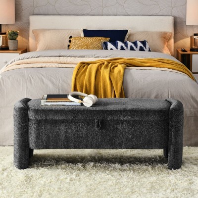 Oval Ottoman Storage Bench,Shoe Changing Stool,Chenille Fabric Bench with Large Storage Space for the Living Room,Entryway and Bedroom-Cuddlewood