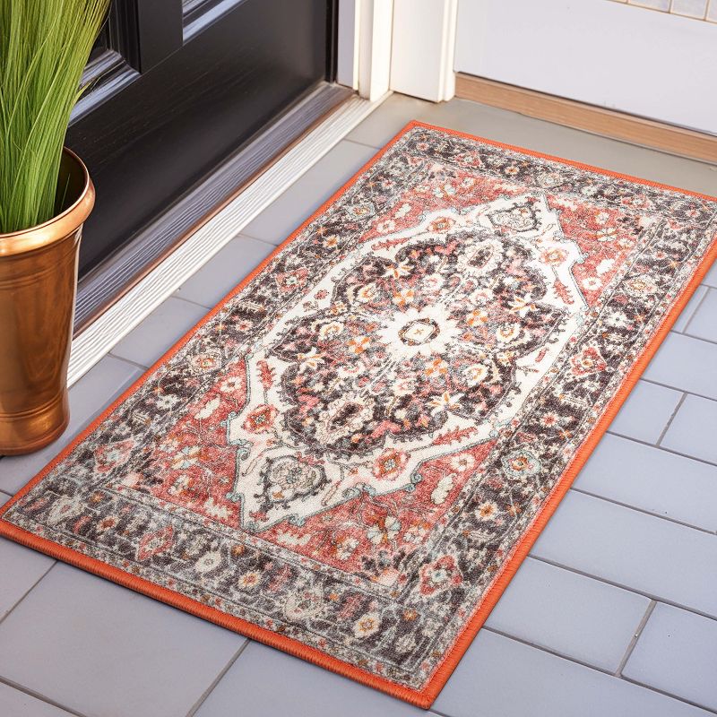 Well Woven Kings Court Zazzu Multi Red Non-Slip Rubber Backed Oriental Medallion Rug - Hallway, Entryway & Kitchen -Machine-Washable, 2 of 9