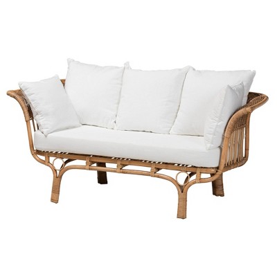 Edana Natural Rattan Sofa with White Cushions