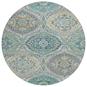 Teal Blue Fern Green And Beige Floral Washable Indoor Outdoor Area Rug - 1 of 4