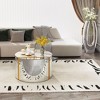 Sapphtopaz Mirror Glass Coffee Table with Marble Pattern Sticker Top Elegant Cylindrical Center Table Modern Coffee Bar for Living Room, Bedroom - 2 of 4