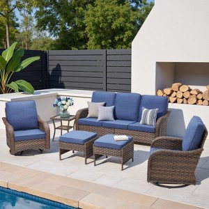 Buenhomino 6 Pieces Patio Furniture Sets with Swivel Chairs, Wicker Outdoor Furniture Set for Porch Deck Bistro Lawn Garden Backyard Poolsid - 1 of 4