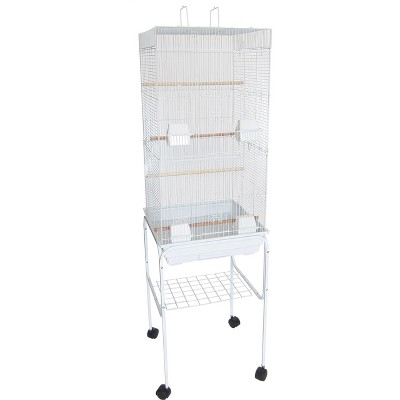 YML 6924 3/8 inches Bar Spacing Tall Flat Top Bird Cage with Stand 18 inches x 18 inches /Small White