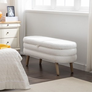 Boucle Entryway Bench With Storage Shoe Changing Stool Upholstered Oval  Ottoman Stool Seat With Wood Legs For Bedroom Living Room-Cuddlewood - 1 of 4
