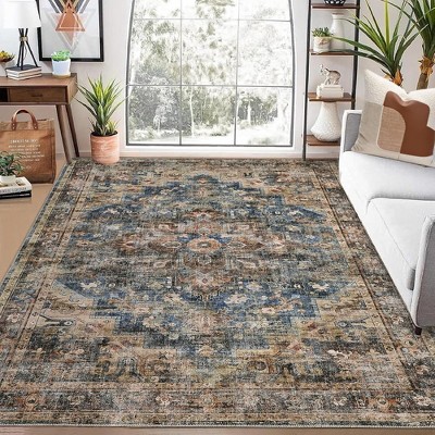 Boho Area Rug Washable Distressed Oriental Print Floor Carpet Vintage Persian Rug
