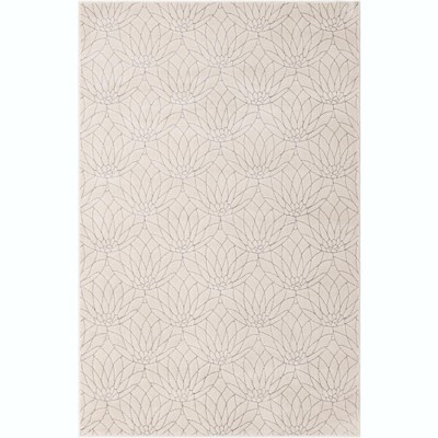 White and Silver Abstract Synthetic Rectangular Area Rug