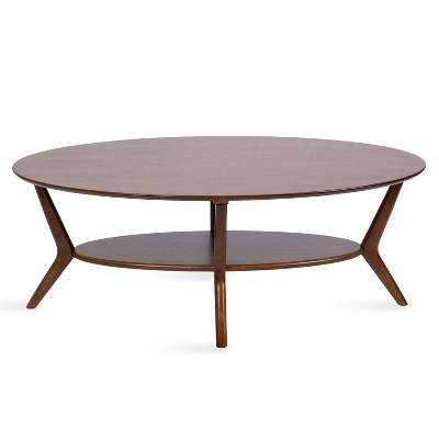 Walnut Brown Mid-Century Modern Oval Coffee Table with Storage