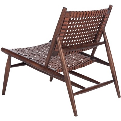 Cognac Brown Leather Woven Armless Slipper Chair