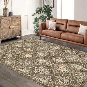 Modern Area Rug Elegant Floral Durable Stain-Resistant Fabric Washable Waterproof Perfect Rug for Living Room Bedroom - 1 of 4