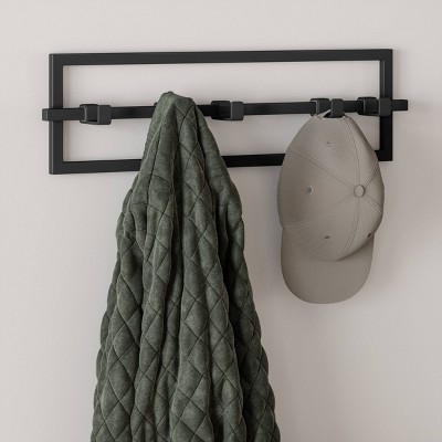 Black Steel Wall Hook with Movable Hooks
