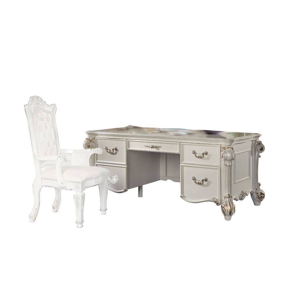 31" Vendome Desks Antique Pearl Finish - Acme Furniture: Executive Writing, Open Storage Shelf - thumbnail 8