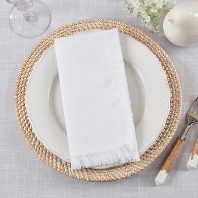 White Cotton Fringed Square Table Napkins Set of 4