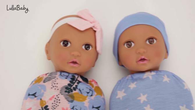 LullaBaby Twin Dolls Set With Floral And Star Sleep Sacks, 2 of 7, play video