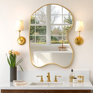 Beautyolve Irregular Gold Aluminum Alloy Framed Asymmetrical Wall Mirror with Functional Charm - 1 of 4