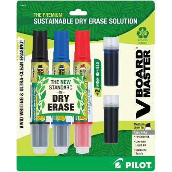 Pilot 3pk VBoard Master Dry Erase Markers Chisel Tip Multicolored Ink with Bonus Refills 