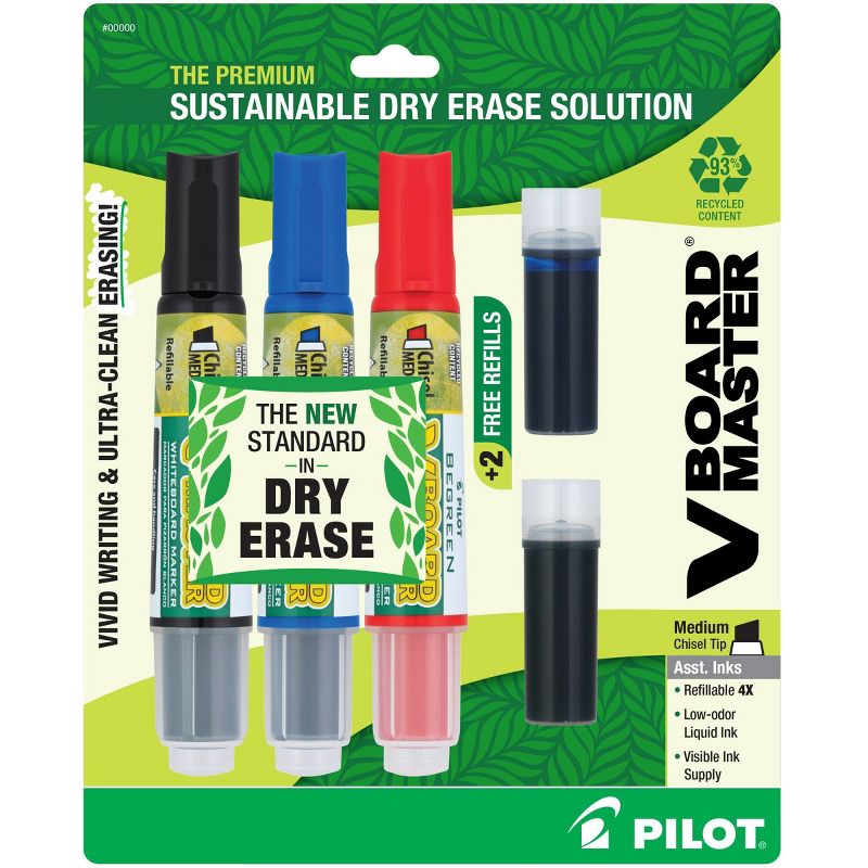 Pilot 3pk VBoard Master Dry Erase Markers Chisel Tip Multicolored Ink with Bonus Refills&#160;, 1 of 11