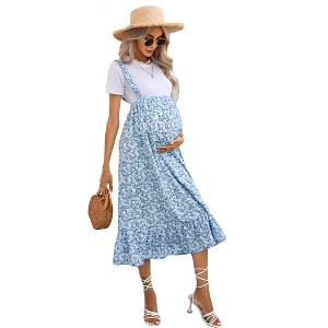 Maternity High Waisted Midi Skirt Summer Ruffle Adjustable Boho Flowy Suspender Skirt Photoshoot Baby Shower - 1 of 4