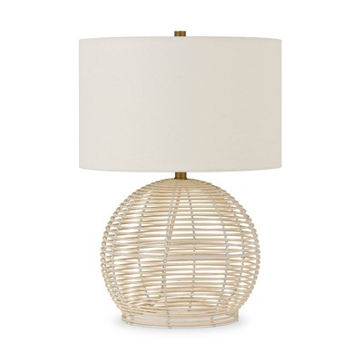 Hudson and Canal 21.5" Tall Rattan Table Lamp with Fabric Shade: Coastal-Inspired, UL Listed