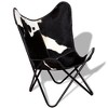 vidaXL Real Cowhide Leather Butterfly Chair – Vintage Style, Ergonomic Design, Black and White, Durable Iron Frame - 3 of 4