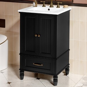 TOBILI 20" Bathroom Vanity with Sink, Bathroom Cabinet with Two Doors, Magnetic Door Stopper and Adiustable Foot Pads,Black - 1 of 4