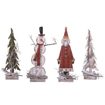 Transpac Christmas Rustic Holiday Wood Santa Snowman Tree Tabletop Decoration Set of 4, 10.0H inches