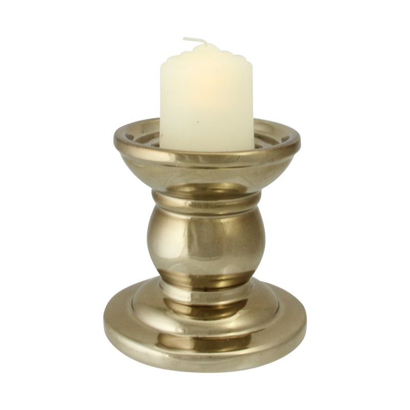 Northlight 4" Shiny Ceramic Candle Holder - Gold, 1 of 4