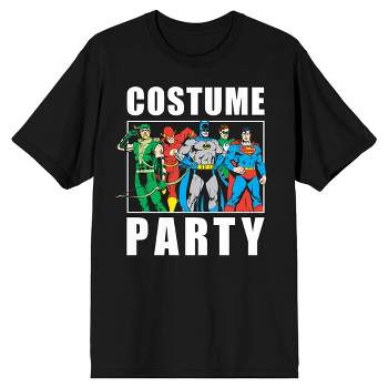 The Justice League Superhero Costume Party Menss Black Graphic Tee