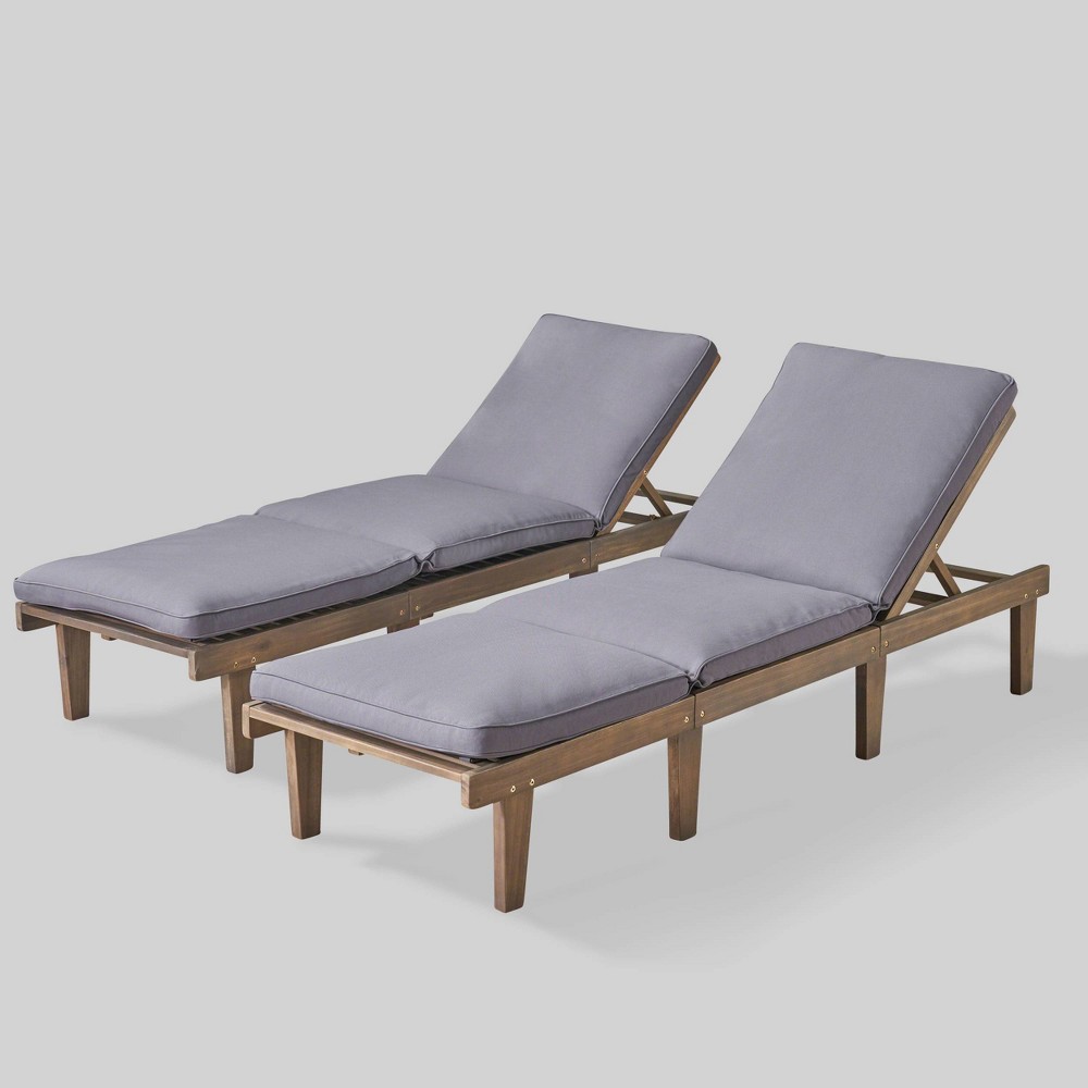 Photos - Garden Furniture Ariana 2pk Acacia Wood Chaise Lounge Gray/Dark Gray - Christopher Knight H