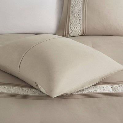 Taupe King 7-Piece Microfiber Comforter Set with Decorative Crochet