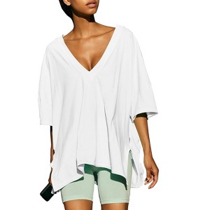 EXLURA Women's Casual Oversized V Neck T-Shirts Tops Reversible Athletic Workout Crew Neck Fashion Trendy Tee - 1 of 4